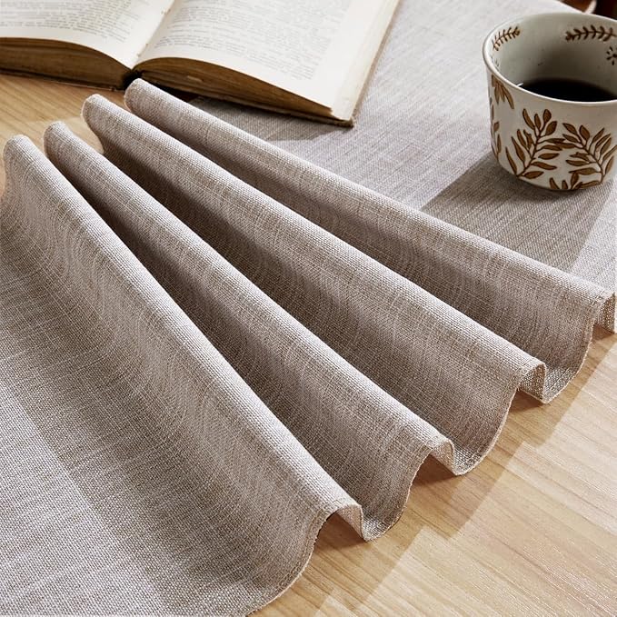 Cotton Linen Table Runner, 13x90 Inch Light Coffee with Hand Tassels | Linen Style Rustic Farmhouse Table Runners 90 Inches Long for Home Dresser Kitchen Dining Table Decor, Machine Wash