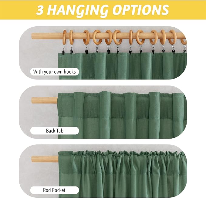 NICETOWN Olive Green Linen Curtains for Living Room, Rod Pocket & Back Tab Linen Blend Privacy Added Light Filtering Not See Through Window Treatments for Bedroom, W55 x L95, 2 Panels