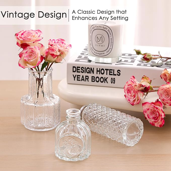 12 Pcs Glass Bud Vase Set, Small Glass Vases for Flowers, Mini Clear Bud Vases for Centerpieces, Wedding, Home, Office and Table Decoration, Clear