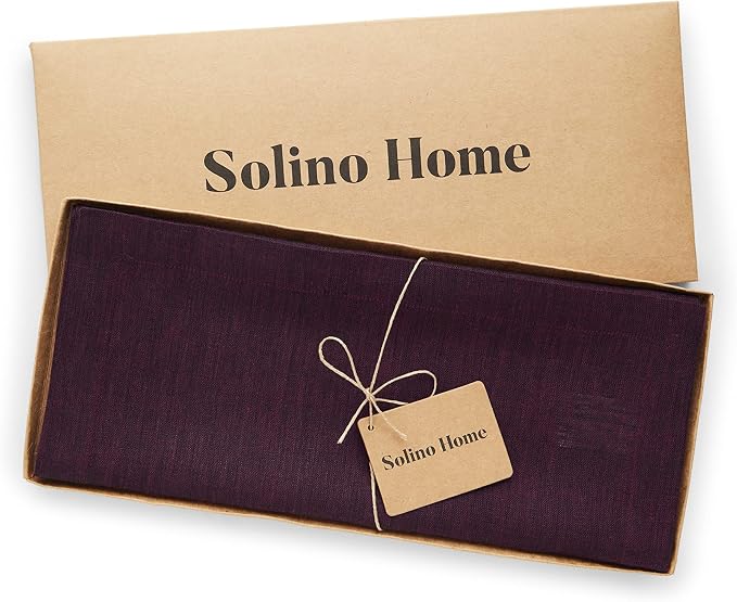Solino Home 100% Pure Linen Table Runner Burgundy Long, Athena 14 x 156 in | styles dining tables for meals and celebrations, European flax fibres, easy to care for, machine washable, OEKO-TEX Certified