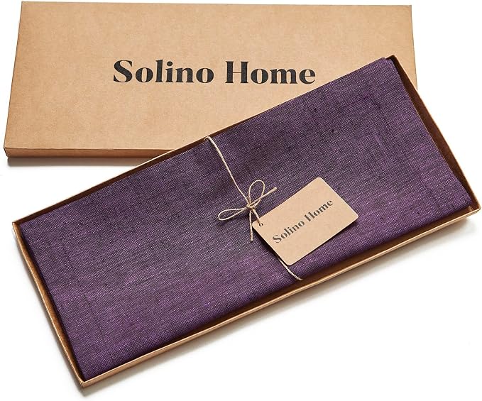 Solino Home 100% Pure Linen Table Runner Grape Long, Athena 14 x 156 in | a graceful centrepiece for dining and gatherings, European flax fibres, timeless understated style, Grape, OEKO-TEX Certified