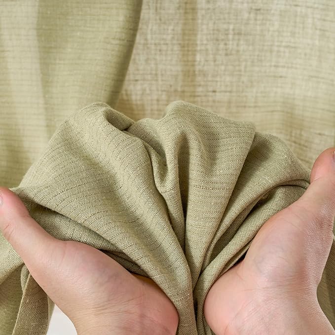 jinchan Linen Curtains Light Filtering Back Tab 50x90 Inch 2 Panels Green | Semi Sheer Curtains 90 inch length for Bedroom Living Room, Modern Farmhouse Drapes with Rod Pocket, Natural Boho Curtains