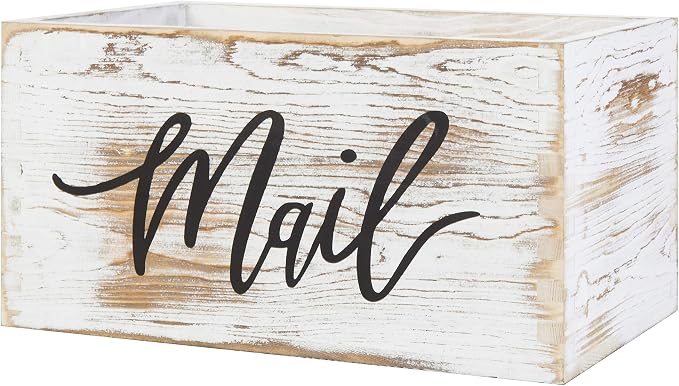 MyGift Whitewashed Wood Mail Holder Organizer Box With MAIL Design