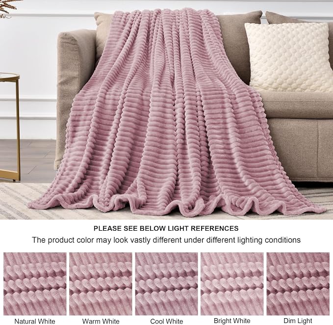 BEDELITE 3D Ribbed Berry Purple Fleece Throw Blanket for Couch, 50x60 Inch | Soft Warm Decorative Fluffy Blanket, Cozy Plush Lightweight Fuzzy Throw Blanket for Bed Sofa Home Room Decor, Gift for Women