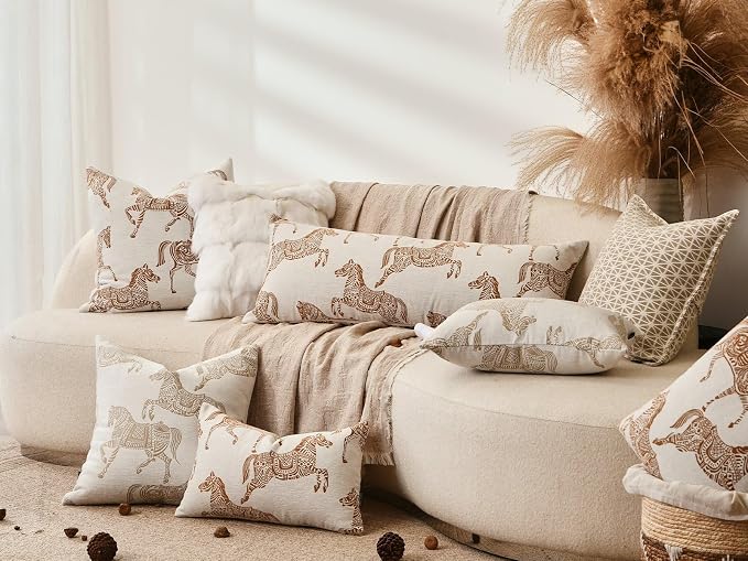 Decorative Lumbar Pillow Cover 14x36 Inch, Double Sided Running Orange Horse Design Long Pillow Covers, Decorative Cushion Cover Couch, Sofa, Living Room, Bedroom