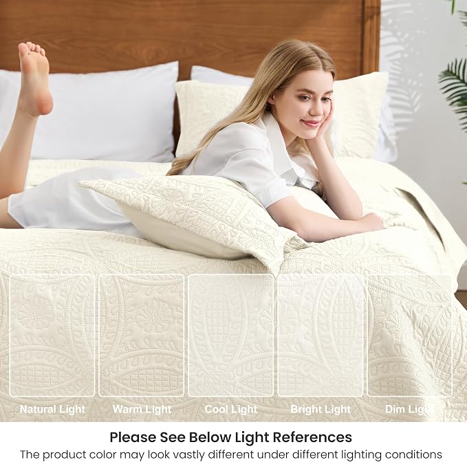 Love's cabin King Size Quilt Bedding Set Beige Bedspreads - Bed Summer Lightweight Bedspread Comforter - Coin Pattern Bedding Coverlet for All Season - 3 Pieces (1 Quilt, 2 Pillow Shams)
