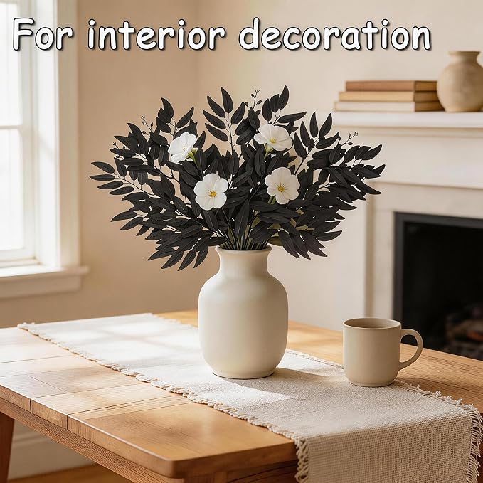 GREENTIME 10 Pack 19.6" Italian Ruscus Stems Artificial Black Willow Leaves | Garland Vines Hanging Spray for Halloween DIY Table Centerpieces Wedding Arch Bouquet Filler Home Indoor Outdoor Decor