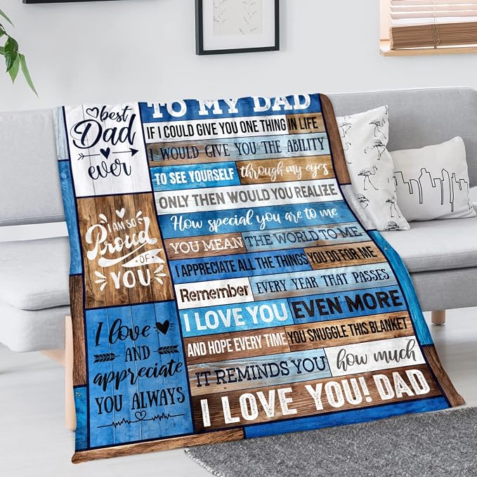 Soft Throw Blanket for Bedding Sofa Dad Birthday Gift from Daughter Son Best Dad Gifts 40 x 50 Inch Blue Fleece