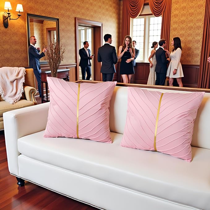 Velvet Throw Pillow Covers 26x26 Pack of 2 Gold Decor Blush Pink
