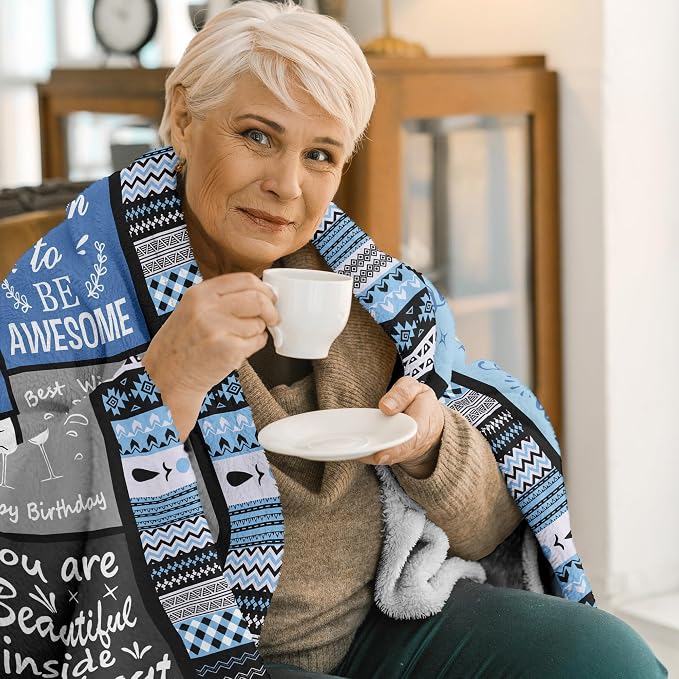 Ivivis Birthday Gifts for Women Girls Throw Blanket 60"X50" Blue, Happy Birthday Decorations for Woman, Gifts for Women Birthdays Unique, Womens Bday Gift Ideas for Her Friend Mom Sister Grandma Wife