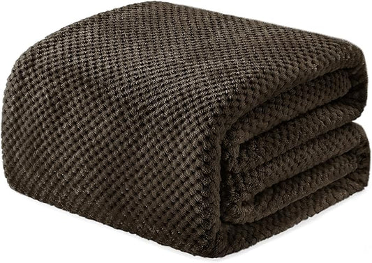 Exclusivo Mezcla Soft Waffle Fleece Bed Blanket Queen Size, Coffee | Lightweight Plush Blanket for Bed, Bedroom, Cozy Flannel with Waffle Texture, Stylish Home Decor, All Season, 90x90 Inches