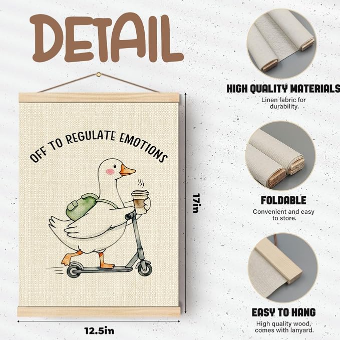 Boat Wades Funny Mental Health Goose Wall Art Poster Hanger Frame, Off to Regulate Emotions Coffee Scooter Goose Wall Decor for Kids Room Therapy Counselor Office Classroom, 12x16 Inch