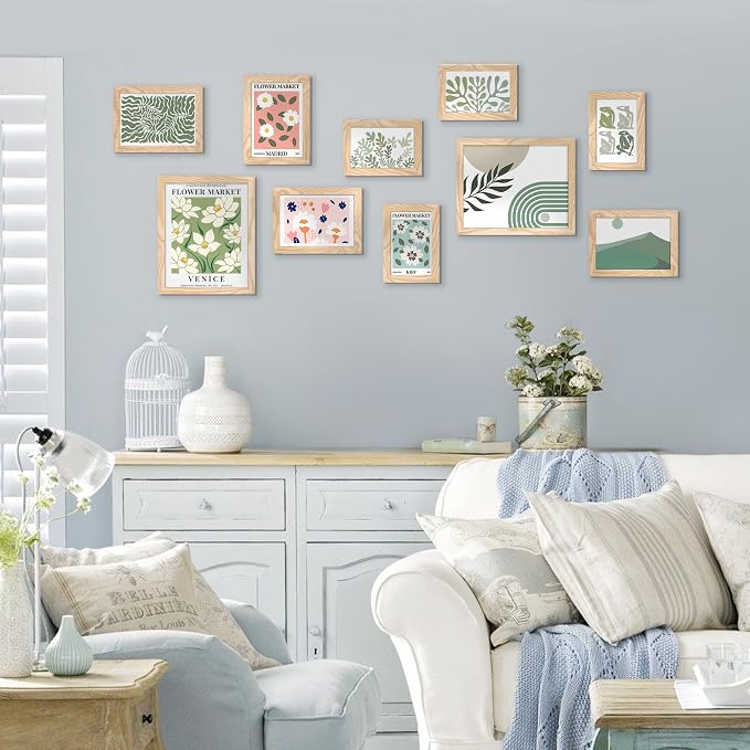 upsimples Picture Frames Set of 10, Including 8x10, 5x7, 4x6 Natural Frame | Multi Picture Frames Collage Wall Decor, Gallery Wall Frame Set, Gift For Christmas, Mothers' day, Wedding, Dorm, Living Room