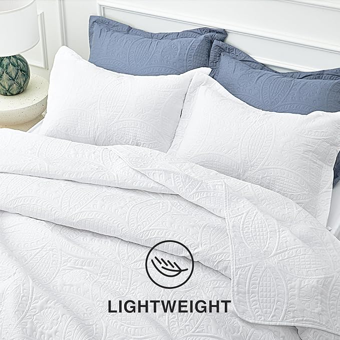 Love's cabin Quilts for Full Bed White Bedspreads Bedding Set - Summer Lightweight Bedspread Comforter - Coin Pattern Bedding Coverlet for All Season - 3 Pieces (1 Quilt, 2 Pillow Shams)