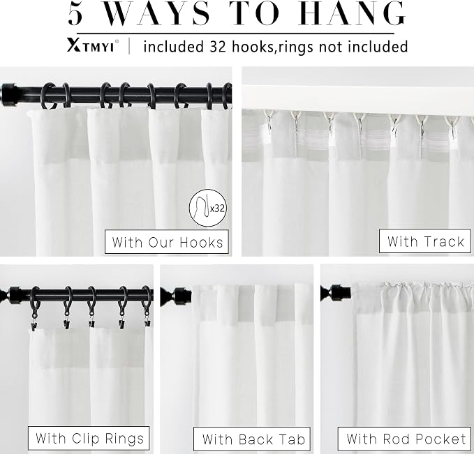XTMYI Doorway Curtains Privacy Room Divider for Room Seperation,Sheer Faux Linen Accordion Sliding Closet Door Panels for Doors,80 Inches Long,Pure White