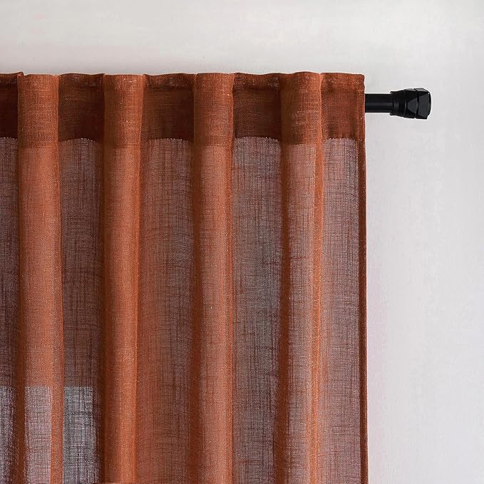 MIULEE Burnt Orange Fall Kitchen Curtain 36 Inch Length 2 Panels Farmhouse | Textured Semi Sheer Light Filtering Short Cafe Tier Curtain for Small Half Window Bathroom Laundry Back Tab Rod Pocket