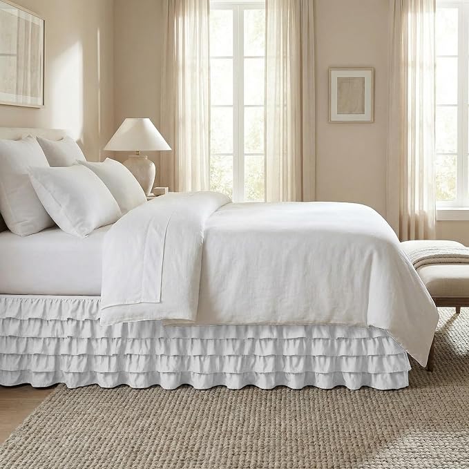 Elegant Comfort Luxurious 1500 Premium Hotel Quality Wrinkle and Fade Resistant Microfiber Multi-Ruffle Bed Skirt - 15inch Drop, Full, White