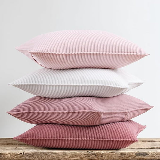 Pack of 4 Throw Pillow Covers Corduroy 16x16 Inch,Pink | Decorative Velvet Couch,Summer Cases Square,Farmhouse Boho Cushion Covers for Sofa Bed Living Room Home Decor & Office