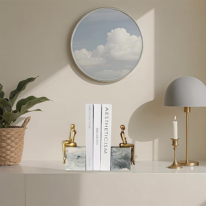 Book Ends for Shelves to Hold Books,Heavy Duty Thinker Abstract Statue | Decorative Bookends for Home Office Bookshelf, Gift for Book Lovers,1 Pair