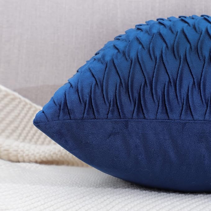 MADIZZ Set of 2 Super Soft Velvet Decorative Throw Pillow Covers 20x20 inch Blue Square with Texture Luxury Style Cushion Case Pillow Shell for Sofa Bedroom
