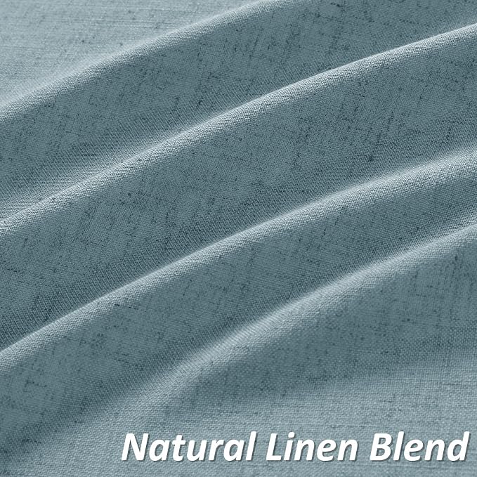 Blue Linen Curtains 120 Inch Length for Living Room Bedroom 2 Panels Set Rod Pocket Light Filtering Semi Sheer Window Curtains 52 Inch Width Boho Farmhouse Linen Drapes Dusty Blue, W52xL120