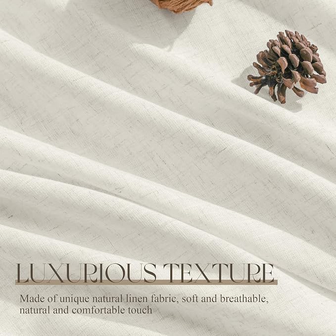 Jowels Warm Beige Linen Curtains 96 Inch Long 2 Panels for Living Room | Light Filtering Semi Sheer Curtain, Back Tab Pocket Pleated Look, Boho Farmhouse Textured Privacy Drapes for Bedroom Window