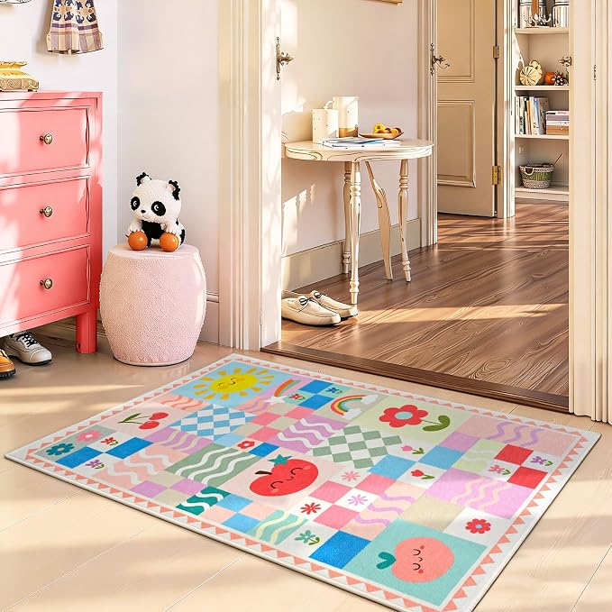 2×3 Small Pink Area Rug for Bedroom, Washable Entryway Rug Non Slip, Soft Low Pile Bath Mat, Vintage Door Carpet for Entrance, Bedroom, Laundry
