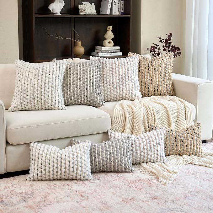 Aeckself Handmade Boho Chenille Tufted Pillow Cover 12x20 Inch, Rectangle Decorative Lumbar Throw Pillow Cover Neutral Pillowcase for Couch Bedroom Living Room, Green White