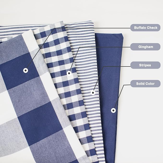 HOPLEE 20x20 Navy Blue Decorative Pillow Cover Set of 4 with Buffalo Plaid, Solid Navy, Tricking Stripe and Gingham Plaid Design