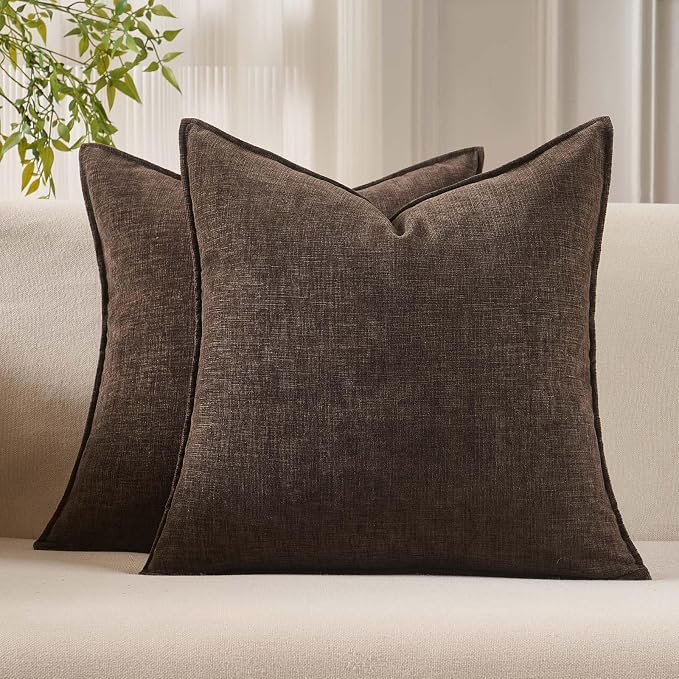 JUSPURBET 22x22 Chenille Decorative Throw Pillow Covers Set of 2,Dark Brown | Cozy Soft Cushion Covers Case with Hidden Zipper for Couch Sofa Bed Home Decor Living Room