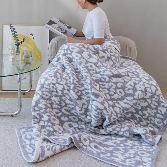 MH MYLUNE HOME Ultra Soft Leopard Throw Blanket Plush, Gray, 71"x78" | Reversible Cheetah Print Blanket, Comfy Fluffy Fuzzy Plush Blanket Throws for Couch Bed, Cozy Blankets for Women Gift