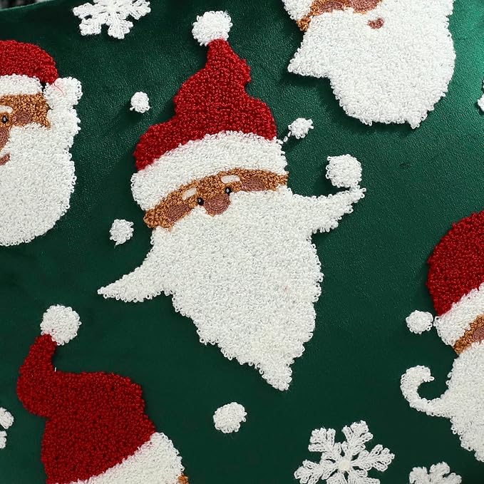 LUOYEHK Christmas Santa Claus Pillow Covers 18x18 Set of 2 Velvet Green Pillow Cases Winter Holiday Embroidered Cushion Covers for Couch Sofa Bed