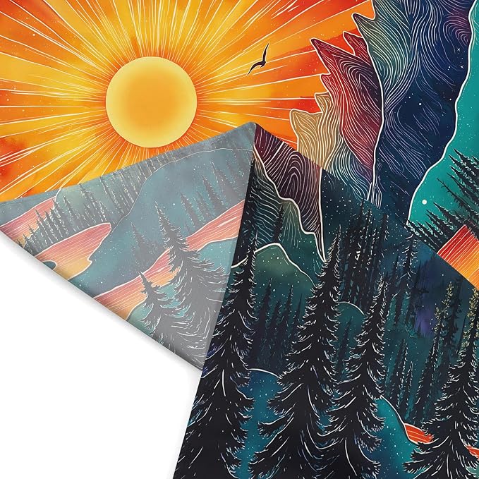 Zussun Vintage Sun Mountain Tapestry Hippie Boho Nature Forest Tree Wall Tapestry for Bedroom Aesthetic Sunset River Landscape Large Tapestries Wall Hanging for Dorm Living Room Decor 80 x 60 Inch