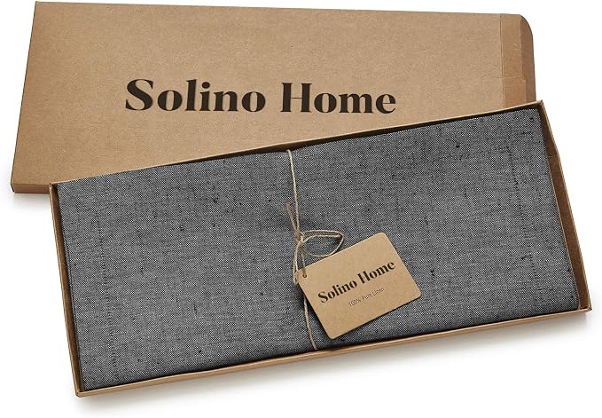 Solino Home 100% Pure Linen Table Runner Charcoal Grey, Athena 14 x 156 in | dresses up dining tables for everyday meals, European flax fibres, a thoughtful housewarming gift, soft, OEKO-TEX Certified