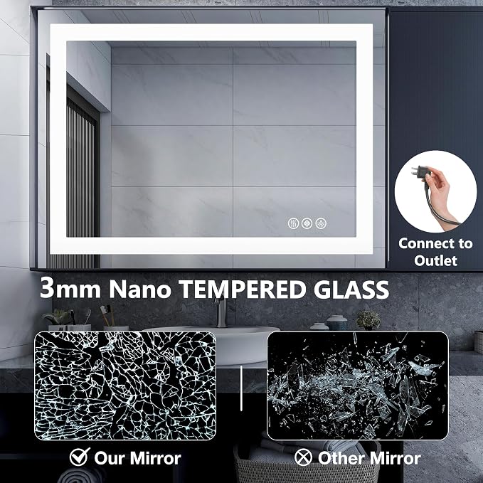 NEWBULIG Bathroom Mirror, Wall Mirror with Aluminum Alloy Thin Frame, Bathroom Mirrors for Over Sink, Bedroom, Living Room, Entryway
