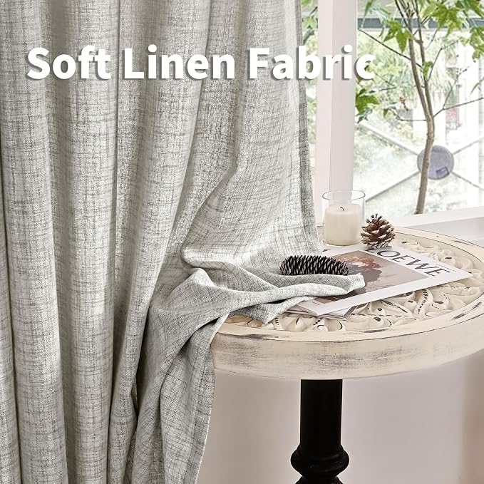 YoungsTex Grey Linen Semi Sheer Curtains 36 Inch Length Kitchen Winow Sink | Short Drapes Light Filtering with Rod Pocket Back Tab for Cafe Bathroom Windows, 2 Panels, 42 X 36 Inch