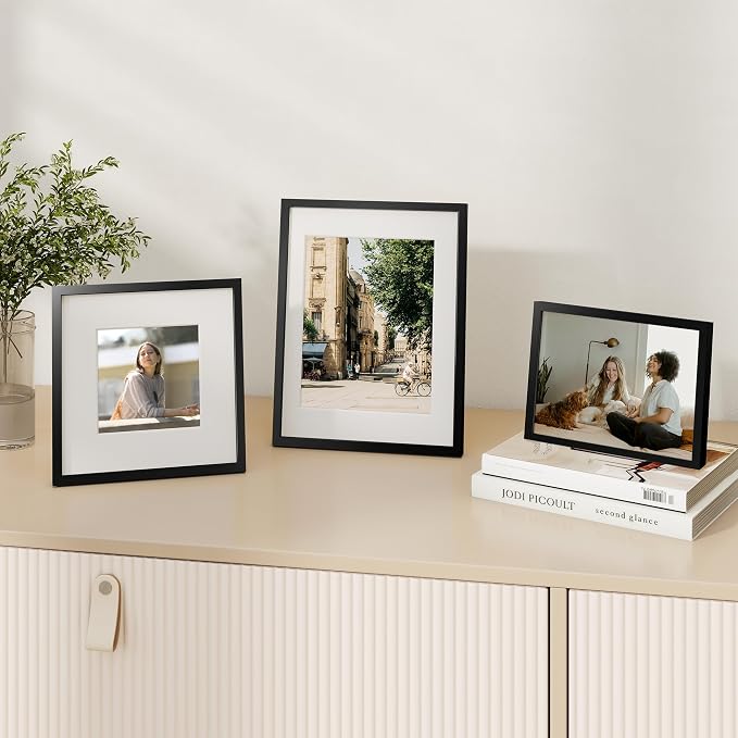 Fun Memories 10x10 Aluminum Picture Frame, Premium Square Photo Frames with Mat for 8x8 or Without Mat for 10x10, Simple and Elegant Decor for Wall Mounting, Black, 1 Pack