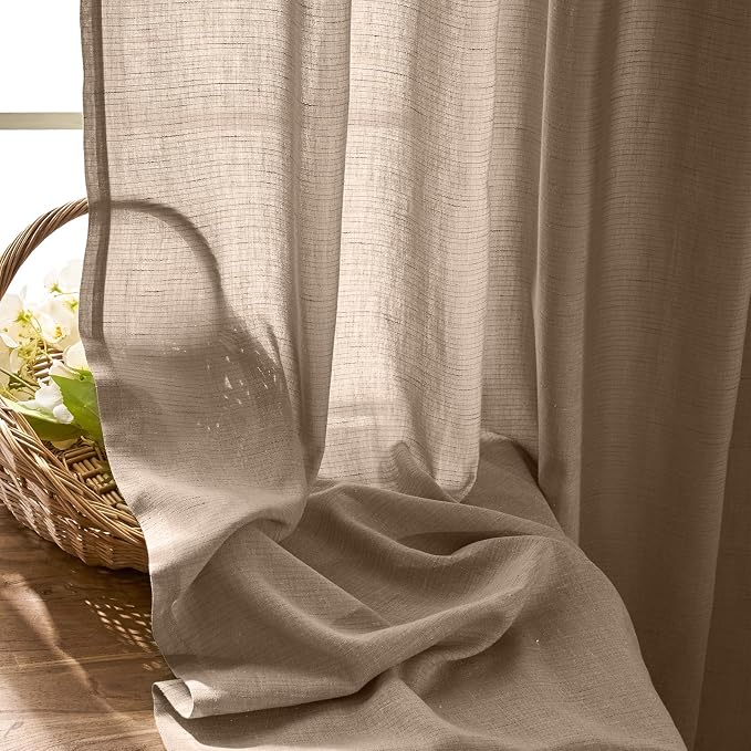 jinchan Linen Curtains Light Filtering Back Tab 100x108 Inch 1 Panel Taupe | Semi Sheer Curtains 108 inch length for Bedroom Living Room, Modern Farmhouse Drapes with Rod Pocket, Natural Boho Curtains
