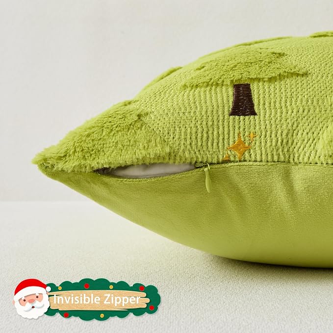 UGASA Star Christmas Decorative Pillow Covers 12x20 Inch Set of 2 Soft Plush Faux Fur Jacquard Throw Pillows Pillowcases for Couch Sofa Holiday Festivals Winter Home Decor, Green