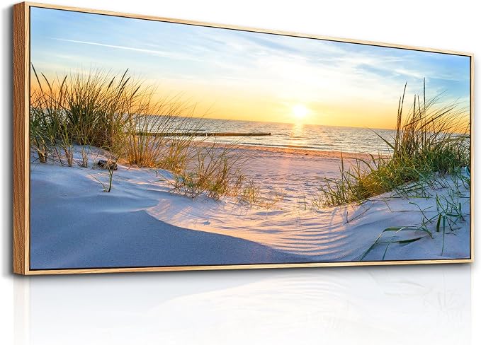 MHARTK66 Large Wall Art For Living Room Wall Decor For Office Ocean Painting Bedroom Wall Decorations Sunrise And Sunset Pictures Artwork For Modern Wood Framed Beach Canvas Prints Poster 72l X 32w