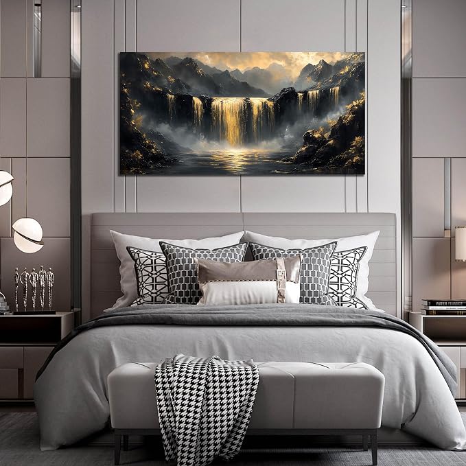 HUBOSKN Waterfall Wall Art for Living Room Large Size - Mountain Canvas Wall Art for Office - Modern Art Wall Decor for Bedroom Size 29" x 59"