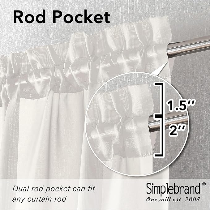Simplebrand Rod Pocket Top Solid Voile Sheer Curtains for Bedroom, 54 Inch Length Drapes Set of 2, Lightweight and Light Filtering Elegant Ivory Curtains Panels Window Treatment, 42W×54L, Ivory
