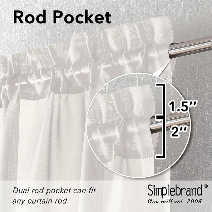 Simplebrand Ivory Sheer Curtains 90 Inches Long, Light Filtering Rod Pocket Solid Color Window Sheer Curtain Panels, Elegant Curtains & Drapes for Living Room, Bedroom 2 Panels (Ivory, 42" W x 90" L)