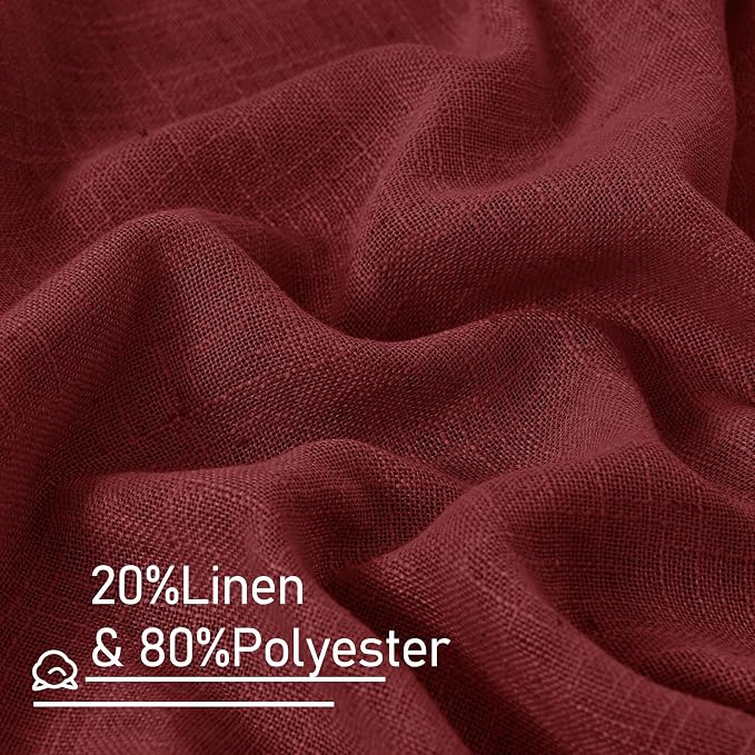 Burgundy Red Linen Curtains 30 Inch Length for Cafe Small Window | Semi Sheer, Light Filtering Panels, Drapes for Basement, Half Windows, Cafe, Rod Pocket Back Tab, 34 x 30 Inch, 2 Panels