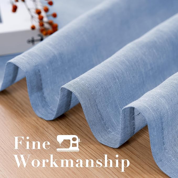 H.VERSAILTEX Linen Curtains Flax Linen Blended Curtain Panels for Living Room/Bedroom Semi Sheer Privacy Curtains 120 inch Length 2 Panels Set Nickel Grommet Window Drapes, Chambray Blue