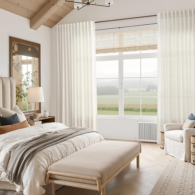 Natural Linen Curtains 120 Inches Long for Living Room Light Filtering Sheer Curtains Back Tab and Rod Pocket Farmhouse Floor to Ceiling Curtain for Bedroom High Window 52x120, 2 Panels