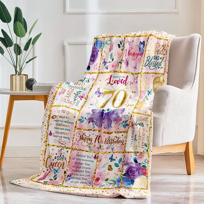 70th Birthday Gifts for Her -70 Year Old Gifts for Women Mom -70th Milestone Birthdays Blanket -70th Birthday Blanket for Women - Warm Soft Plush Flannel Throw Blankets (80"x60")