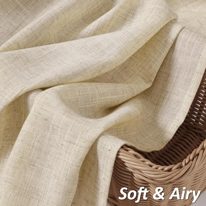 Linen Curtains 72 Inch Length for Living Room Bedroom 2 Panels Set Rod Pocket Light Filtering Semi Sheer Window Curtains 52 Inch Width Boho Farmhouse Drapes Flax Beige Linen, W52xL72