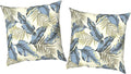 Outdoor Pillow Covers Waterproof 20x20 Inch Set of 2 Lush Palm Blue Decorative Outside Patio Furniture Cushion Cases Decor for Porch Garden