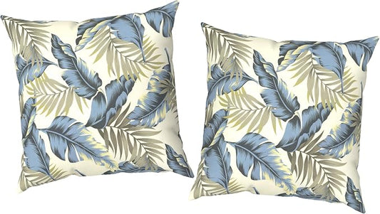 Outdoor Pillow Covers Waterproof 20x20 Inch Set of 2 Lush Palm Blue Decorative Outside Patio Furniture Cushion Cases Decor for Porch Garden